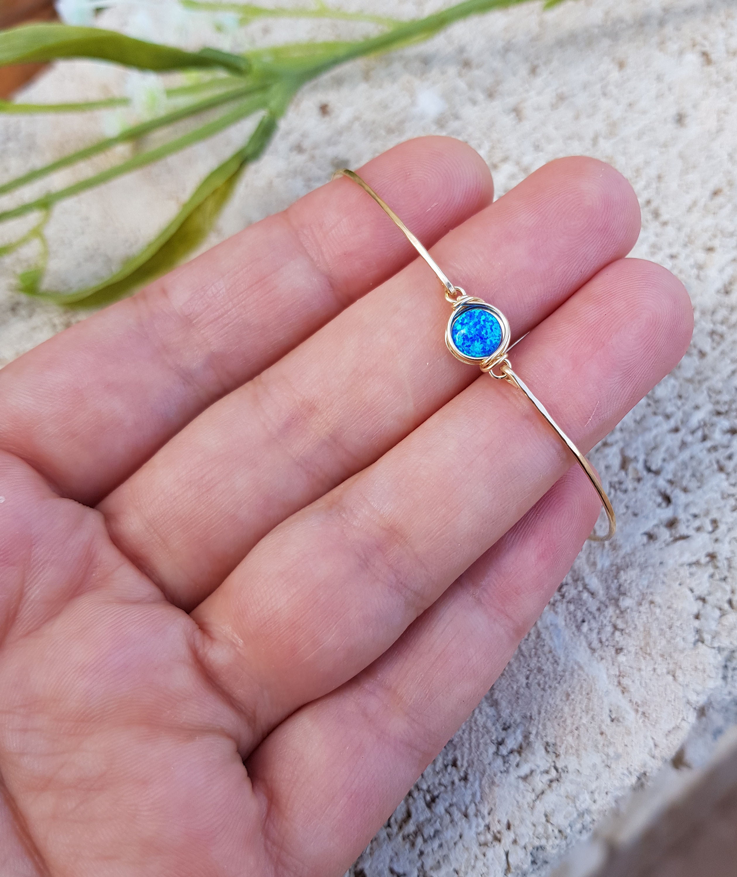 Dark Blue Opal Bracelettiny Opal Braceletsimple Dainty Gold Etsy