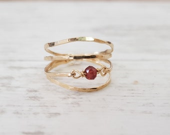 Gold Ruby Ring, Dainty Ring, July Birthstone Ring, Natural Ruby Ring,Wire Wrapped Ring, Valentine's Day Gift, Gift For Her