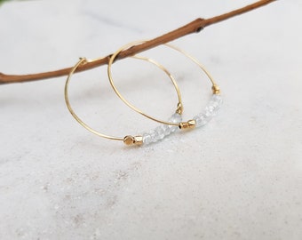 Moonstone Gold Hoops  Earrings, Bohemian Jewelry, Simple Large Hoops, Hand Crafted Gold Filled Modern Classic Design, Moonstone Stone Hoops