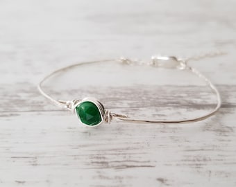 Emerald Bangle, May Birthstone, Jewelry Gift for Wife, Mom,  Delicate Gemstone,  Genuine Green Emerald Bracelet, Natural Dainty Genuine