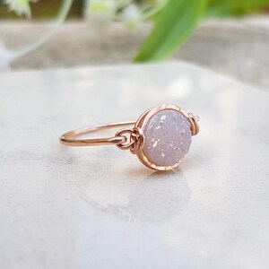 Druzy Jewelry, Druzy Ring, Light Pink Ring, Gemstone Ring, Rose Gold or Silver Ring,Stacking Ring, Birthstone Ring, April Ring, Druzy Stone