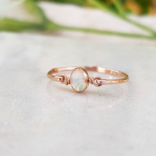 Natural Ethiopian Opal Ring,White Opal Ring,Rose Gold Opal Ring,Opal Gold Ring,Wire Wrapped Ring,Dainty Opal Ring,Gemstone Ring,White Ring