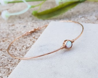 14K  Rose Gold Filled Bracelet,White Opal Bracelet,Tiny Opal Bracelet,Dainty Gold Bracelet,Minimalist Gold Bracelet,Cuff Bracelet,Delicate