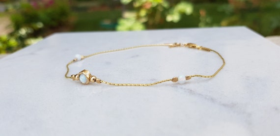 Dainty Anklet,Beach Anklet,14k Gold Anklet,White Opal Bead Anklet,Ankle Opal Jewelry,Anklet Bracelet,Foot Jewelry,Gift For Her,Delicate Opal