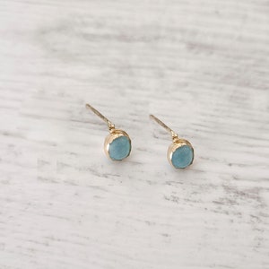 14k Gold  Aquamarine Earrings, March Birthstone Studs, Gemstone Earrings, Simple Gold Studs,  Light Blue Bridesmaids Studs, Natural Gemstone