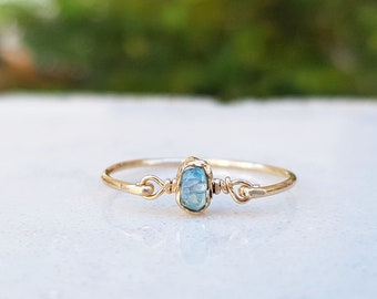 Light Blue Ring,Stackable Rings,Aquamarine Gemstone Ring,Birthstone Ring,March Birthstone Turquoise Ring,Minimal Ring,14k Gold Blue Ring