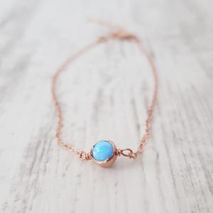 Dainty White or Blue Opal Bracelet, Minimal Bracelet, Opal Bracelet, 14K Gold Bracelet, Opal Jewelry Minimalist Bracelet, Rose Gold Bracelet