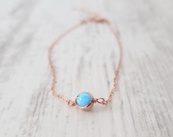 Dainty White or Blue Opal Bracelet, Minimal Bracelet, Opal Bracelet, 14K Gold Bracelet, Opal Jewelry Minimalist Bracelet, Rose Gold Bracelet