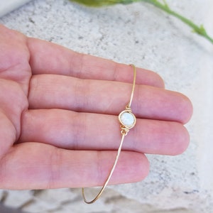 14K Gold Filled Bracelet,White Opal Bracelet,Tiny Opal Bracelet,Simple Dainty Gold Bracelet,Minimalist Gold Bracelet,Cuff Bracelet,Delicate image 6