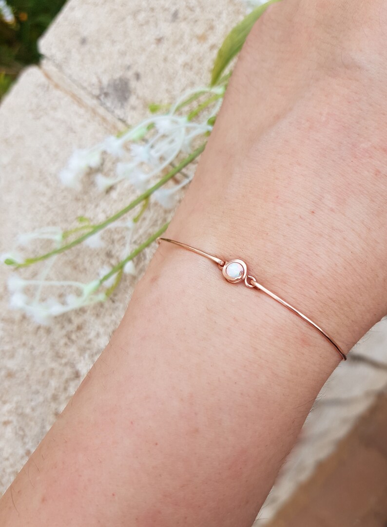 Wire Wrapped Bracelet,Gift For Women,White Opal Bracelet,White Gemstone Bracelet,14k Rose Gold Filled Bracelet,Delicate Bracelet,Tiny Stone