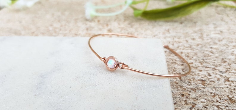 Wire Wrapped Bracelet,Gift For Women,White Opal Bracelet,White Gemstone Bracelet,14k Rose Gold Filled Bracelet,Delicate Bracelet,Tiny Stone
