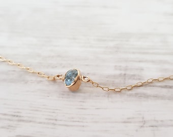 Blue Gold Necklace,Blue Topaz Necklace,Natural Blue Topaz,Gemstone Necklace,Gold Filled 14k or Sterling Silver 925,Rose Gold Necklace,Blue