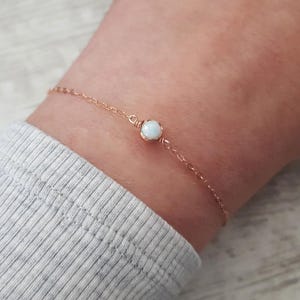 Dainty White Opal Bracelet, Minimal Bracelet, Opal Bracelet, 14K Gold Bracelet, Opal Jewelry, Minimalist Bracelet, Opal Rose Gold Bracelet