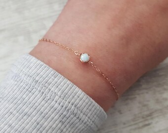 Dainty White Opal Bracelet, Minimal Bracelet, Opal Bracelet, 14K Gold Bracelet, Opal Jewelry, Minimalist Bracelet, Opal Rose Gold Bracelet