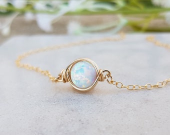 Bridesmaid Gift, Minimalist, Opal Gift Opal Bracelet In Gold/Silver, Birthstone for October, White Opal, Anniversary Gift.
