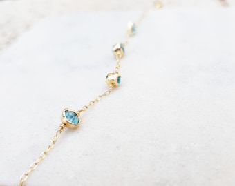 Pulsera de aguamarina, pulsera con piedra natal de marzo, pulsera delicada, pulsera de cadena, pulsera con relleno de oro, pulsera azul, pulsera de piedras preciosas naturales