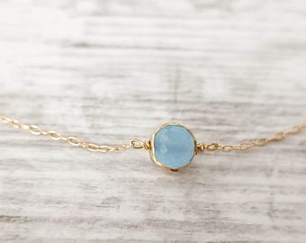 Blue Chalcedony Necklace ,14k Gold Pendant,March Birthstone Necklace,Stone Pendant,Aqua Chalcedony Gemstone,Bridesmaid,Natural Stone.