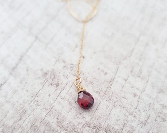 Leaf Necklace, Garnet Necklace, Red Garnet, Gold Garnet Necklace, January Birthstone, Minimalist Necklace, 14k Gold Filled, Dainty Necklace