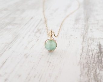 Aqua Blue Gemstone Pendant, March Birthstone Necklace, Chalcedony Necklace, Handmade Jewelry Gifts, Round Aqua Stone Necklace, Chalcedony