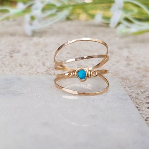 Turquoise, Double Ring, Handmade Gold Filled 14k, Raw Turquoise Ring ...