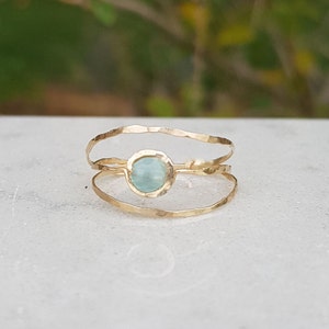 Dainty Blue Gold Ring,Minimal Ring,Aqua Blue Ring,14K Gold Ring,Gemstone Ring,Birthstone Turquoise Ring,Double Ring,Natural Stone Ring