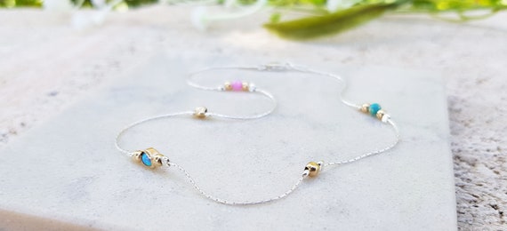 Dainty Turquoise Anklet,Beach Anklet,14k Gold Anklet,Pink,Blue Opal Bead Anklet,Ankle Opal Jewelry,Anklet Bracelet,Foot Jewelry Beach
