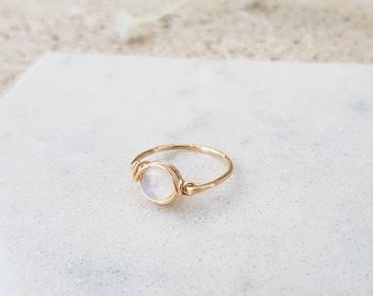 Moonstone Ring, Gold 14k Ring, Wire Wrapped Ring, Statement, Gemstone, Bridesmaid, White, Handmade, Gift for Her, June Birthstone Ring