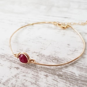 14K Gold Bracelet, Gift For Her, Ruby Bracelet, Ruby Birthstone Jewelry, Gemstone Bracelet, July Birthstone Bracelet, Red Ruby Gold Bracelet