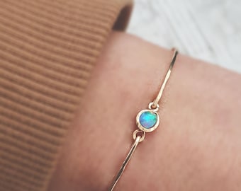 Blue Opal Bracelet,Tiny Opal Bracelet,Simple Dainty Gold Bracelet,Minimalist Gold Bracelet,Cuff Bracelet,Delicate 14K Gold Filled Bracelet.