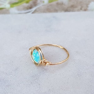 Turquoise Opal Ring, Gold 14k Opal Ring, Opal Gold Ring, Wire Wrapped Ring, Dainty Opal Ring, Natural Stone, Turquoise Stone Ring