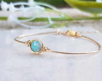 Turquoise Opal Bracelet,14K Gold Filled Bracelet,Tiny Opal Bracelet,Simple Dainty Gold Bracelet,Minimal Gold Bracelet,Cuff Bracelet,Delicate