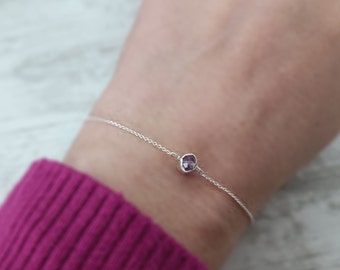 February Birthstone Bracelets for Women,  Amethyst Bracelet, Raw Amethyst Healing Stones Bracelet Purple Amethyst Gemstone Sterling Bracelet