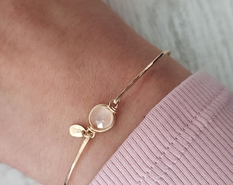 14k Gold Rose Quartz Bracelet, Rose Quartz Jewelry, Gold Minimal Bracelet, Gold Filled or Sterling Silver, Natural Gemstone Bracelet
