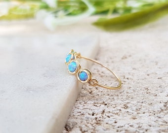 Gold Filled Blue Opal Ring,Opal Gemstone Ring,Small Dainty Petite Ring,Stacking Bead Ring,October Birthstone Ring,Modern Gold Jewelry