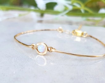 White Opal Bracelet,Tiny Opal Bracelet,Simple Dainty Gold Bracelet,Minimalist Gold Bracelet,Cuff Bracelet,Delicate 14K Gold Filled Bracelet,