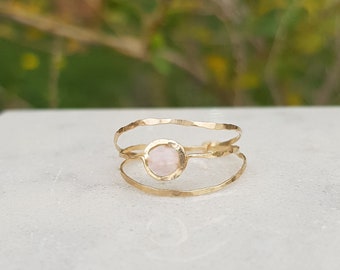 Rose Quartz Ring,  Large Double Ring, 14K Gold Ring, Statement Ring,  Gemstone Ring, Love Ring, Natural Rose Quartz Ring, Pink Birthstone