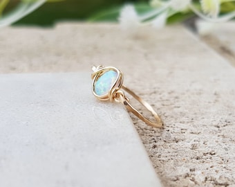 Wire Wrapped Ring,Dainty Opal Ring,Gemstone Ring,White Ring,Natural Ethiopian Opal Ring,White Opal Ring,Tiny Gold Opal Ring,Opal Gold Ring.