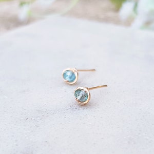 14k Gold  Aquamarine Earrings, March Birthstone Studs, Gemstone Earrings, Simple Gold Studs,  Light Blue Bridesmaids Studs, Natural Gemstone
