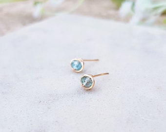 14k Gold  Aquamarine Earrings, March Birthstone Studs, Gemstone Earrings, Simple Gold Studs,  Light Blue Bridesmaids Studs, Natural Gemstone