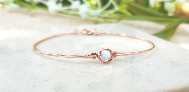 Wire Wrapped Bracelet,Gift For Women,White Opal Bracelet,White Gemstone Bracelet,14k Rose Gold Filled Bracelet,Delicate Bracelet,Tiny Stone
