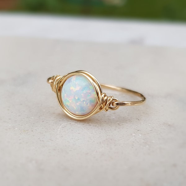 Opal Ring,Gold Opal Ring,White Opal Ring,October Birthstone,Stacking Ring,Dainty Gold Ring,Natural Opal Engagement Ring,Delicate Ring