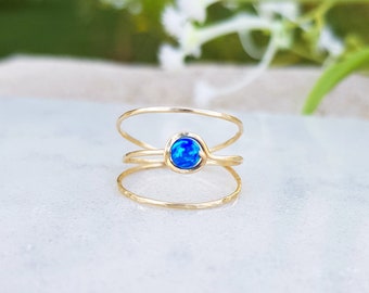 Dark Blue Opal Ring, Gold Filled Opal Ring, Opal Gold Ring, Wire Wrapped Ring, Dainty Opal Ring, Gemstone Ring, Blue Ring, Blue Opal Stone