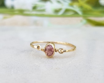 Tourmaline Ring, Natural Pink Tourmaline Ring, 14k Gold Tourmaline Ring, Wire Wrapped Ring, Dainty Tourmaline Ring, Gemstone Ring, Pink Ring