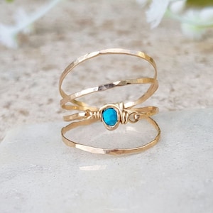 Turquoise,  Double Ring,  Handmade Gold Filled 14k, Raw Turquoise Ring, Stacking Ring, Turquoise Ring, Turquoise Jewelry, Raw Stone Ring