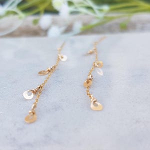 Gold 14k Leaf Earrings, Long Gold Earrings, Dangle Bridesmaids, Gift Nature Minimalist, Modern Women Fashion Jewelry, Leaves Leaf Unique