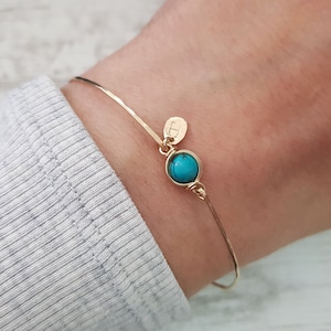 Turquoise Birthstone Jewelry, Birthstone Bracelet, Turquoise Stone, Birthstone Letter Bracelet, Initial Bracelet, Mothers Day Gift, 14k Gold