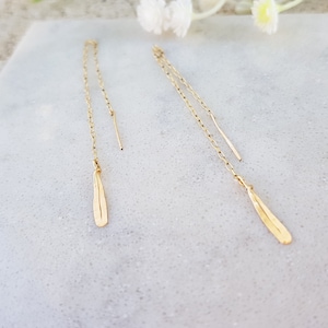 Gold 14k Leaf Earrings, Long Gold Earrings, Dangle Bridesmaids, Gift Nature Minimalist, Modern Women Fashion Jewelry, Leaves Leaf Unique