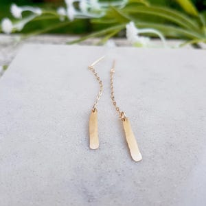 Gold 14k Leaf Earrings, Long Gold Earrings, Dangle Bridesmaids, Gift Nature Minimalist, Modern Women Fashion Jewelry, Leaves Leaf Unique