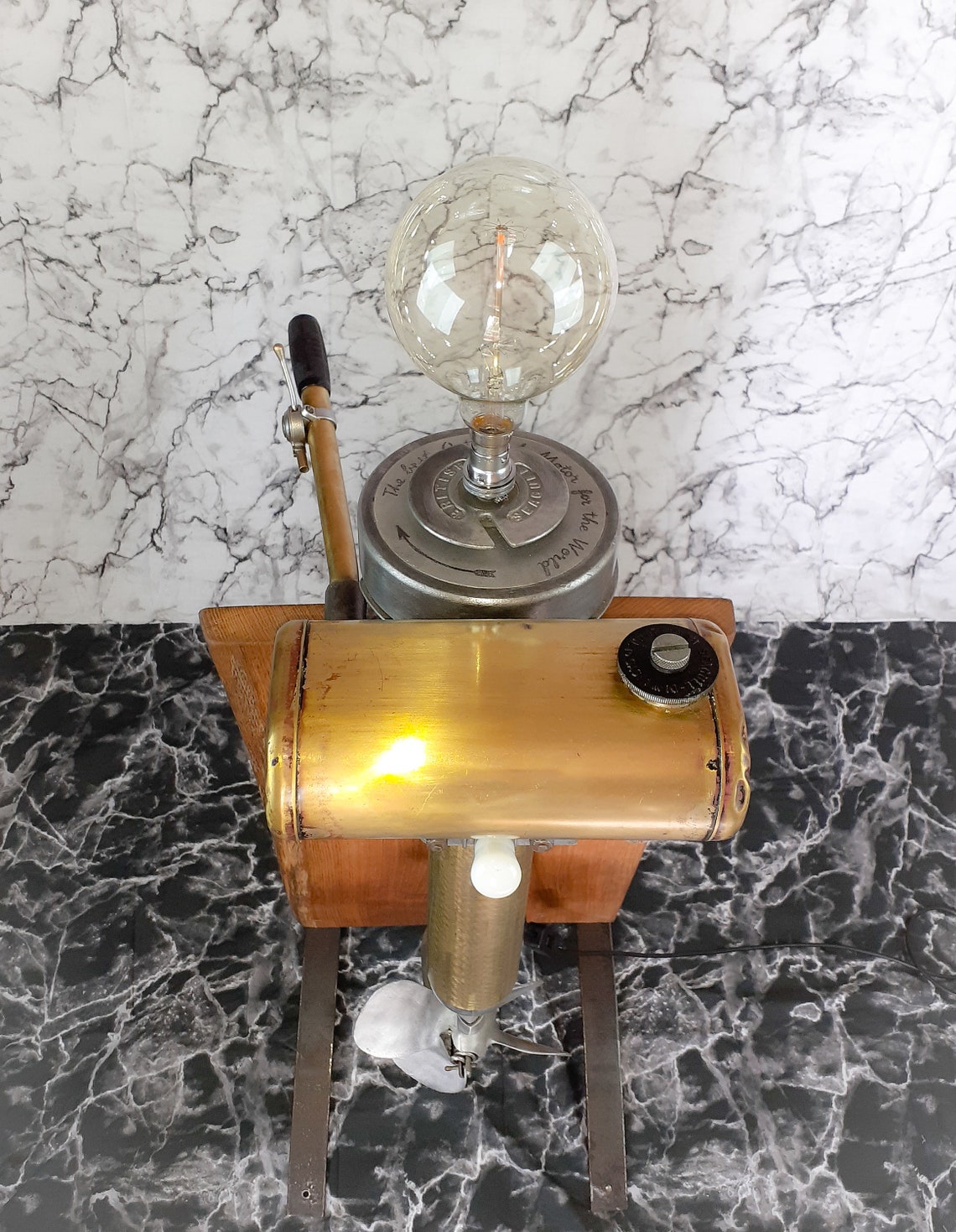 Vintage Seagull Outboard Motor Lamp Revived Brass Fuel Tank Etsy