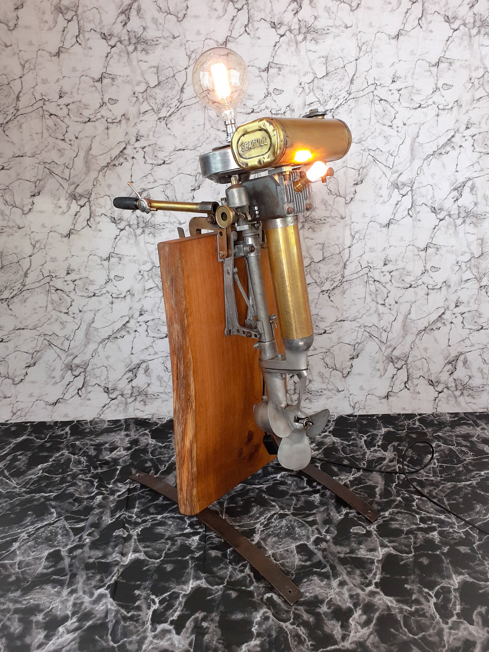 Vintage Seagull Outboard Motor Lamp Revived Brass Fuel Tank Etsy